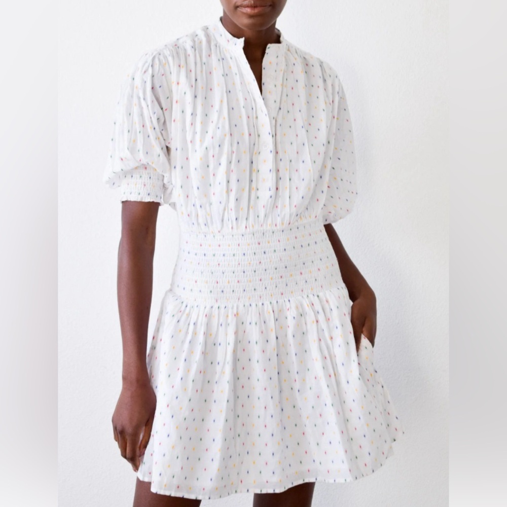 Never a Wallflower smocked waist short dress primary dot XS NWT